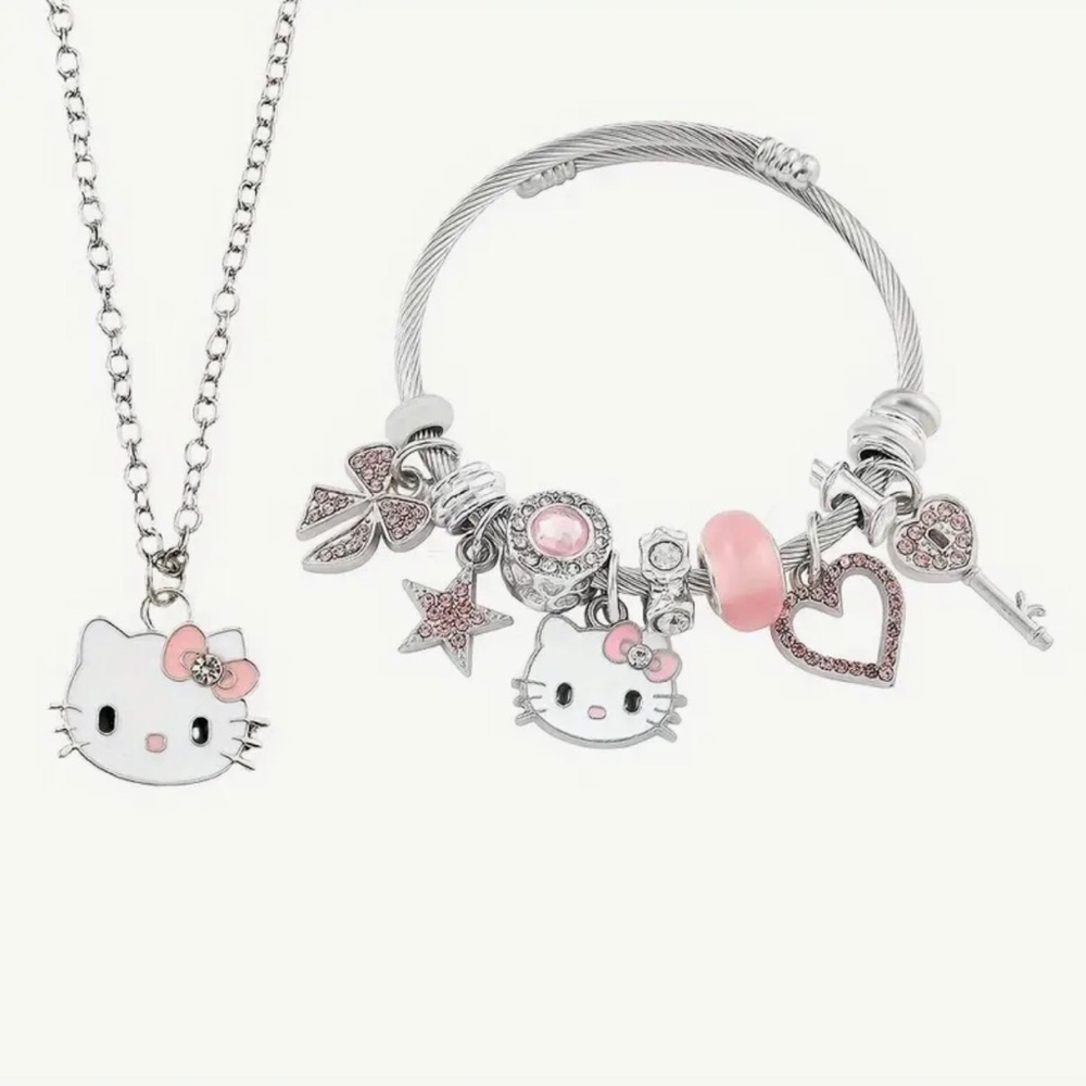 Sanrio Hello Kitty Jewelry Set | Charm Bracelet and Pendant Necklace